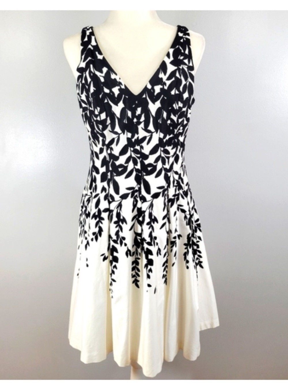Ralph Lauren Black and White Leaf Print Dress